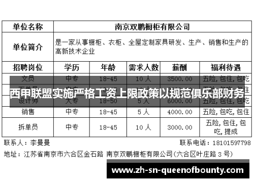 西甲联盟实施严格工资上限政策以规范俱乐部财务